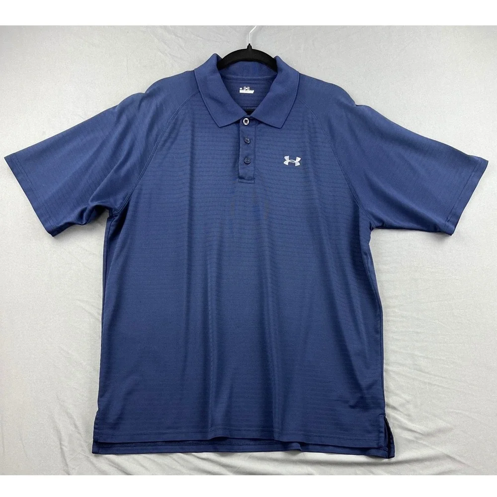 Under Armour Polo Shirt Mens Large Blue Excellent Short Sleeve Golf Activewear